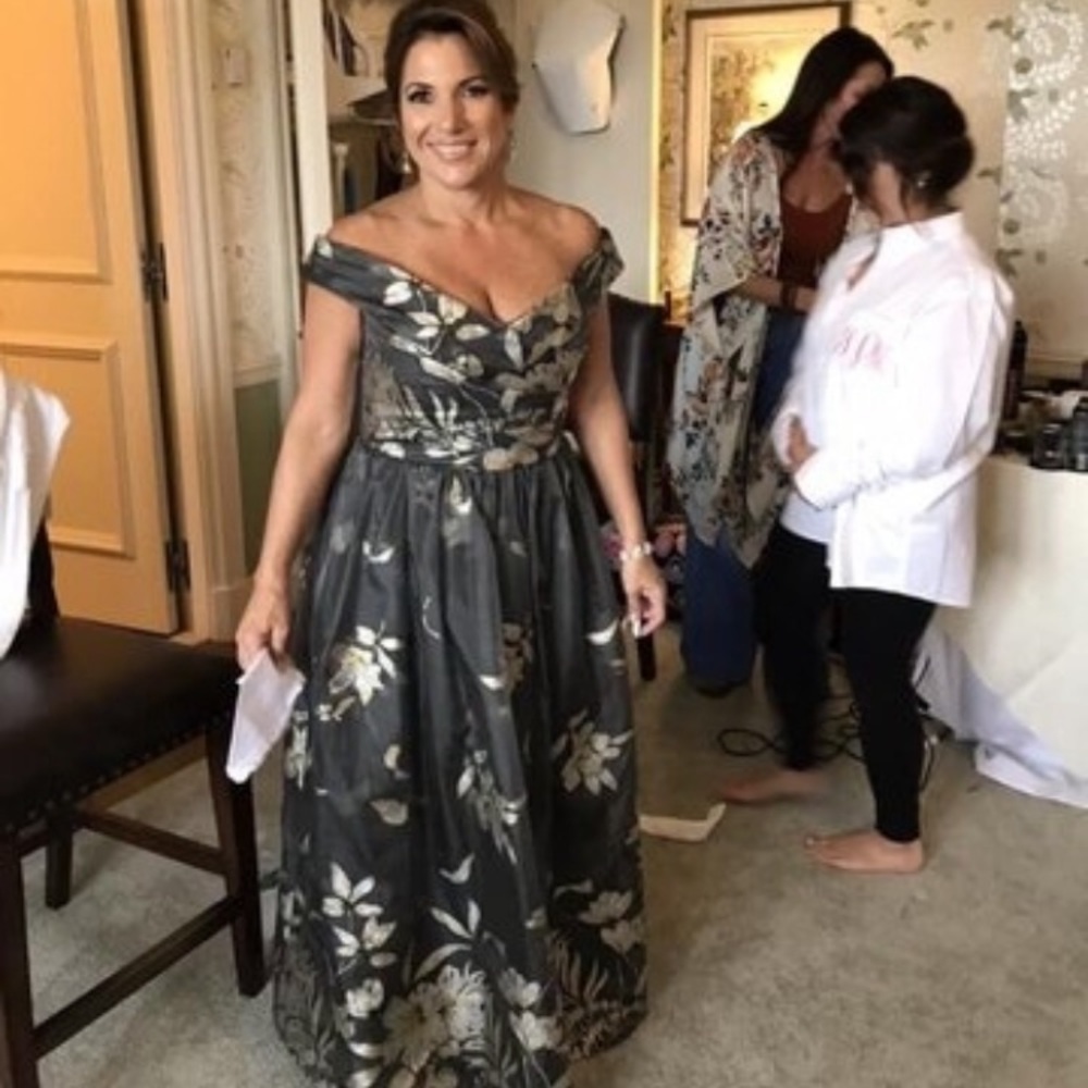 Marchesa Notte metallic fil coupé gown